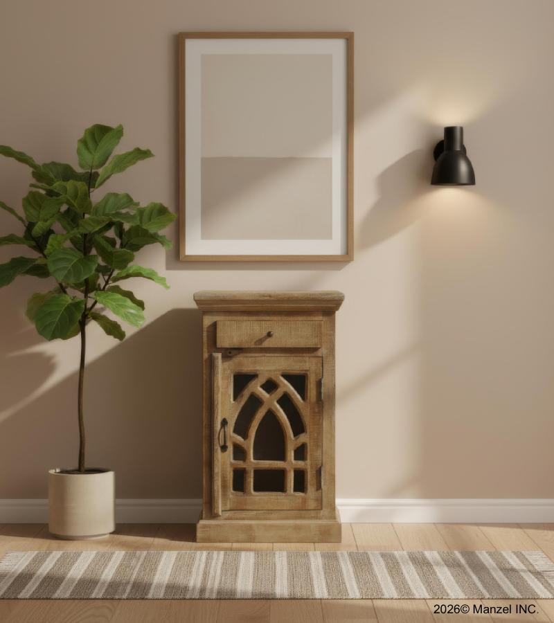 SOLID WOOD & GLASS NIGHTSTAND END TABLE