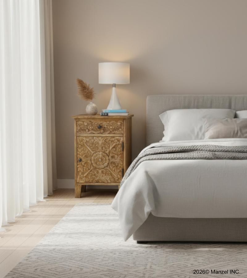 SOLID HAND CARVED WOOD NIGHTSTAND / END TABLE