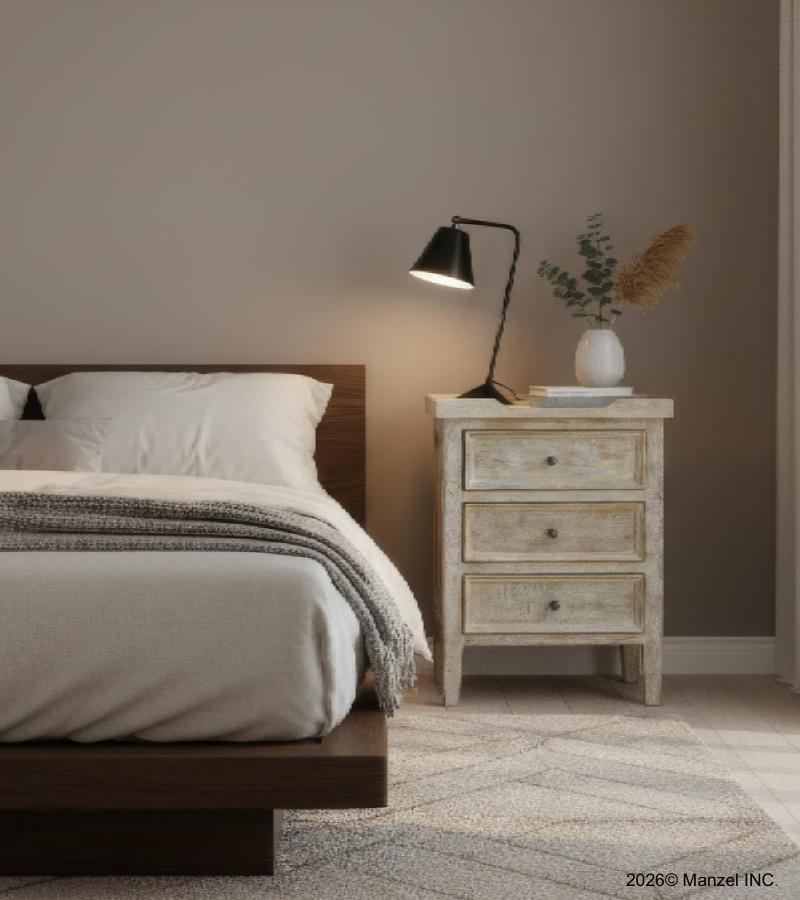 SOLID WOOD 3 DRAWER NIGHTSTAND END TABLE