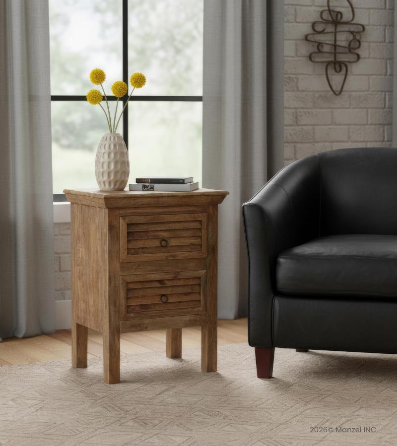 SOLID WOOD 2 DRAWER END TABLE / NIGHTSTAND
