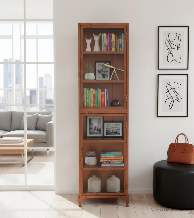 SOLID CARVED WOOD + METAL DOUBLE DOOR CABINET