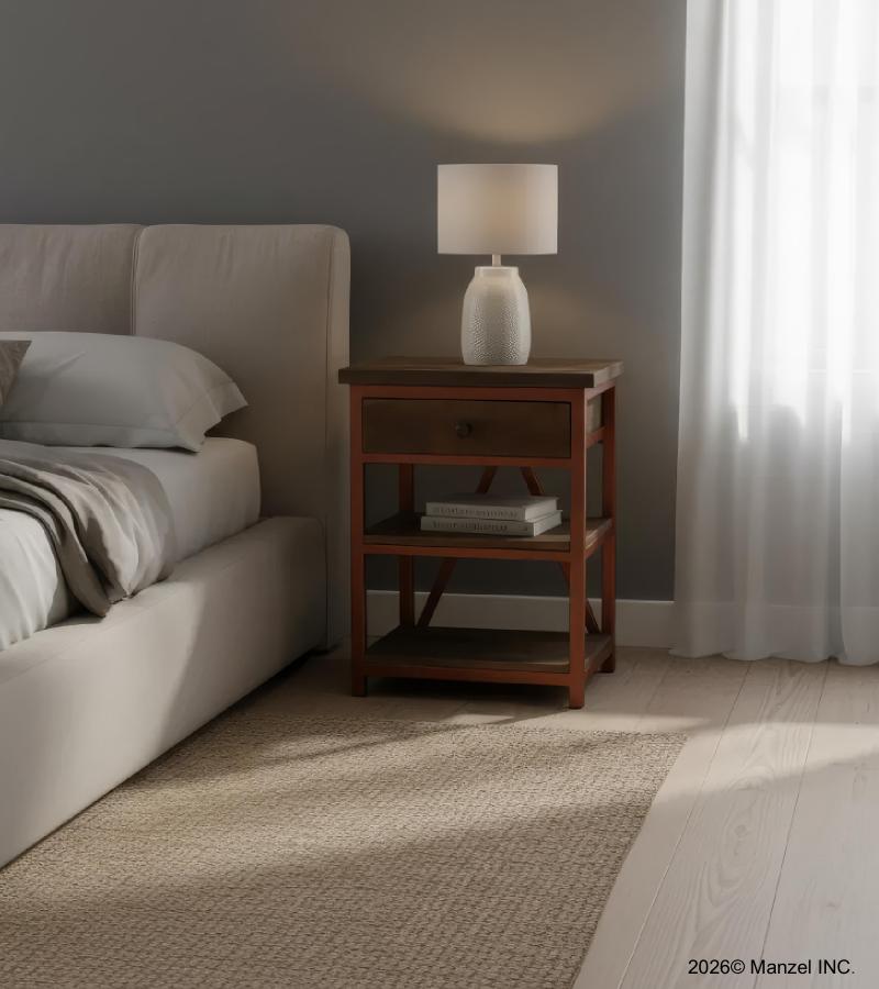 SOLID WOOD & IRON NIGHTSTAND / END TABLE