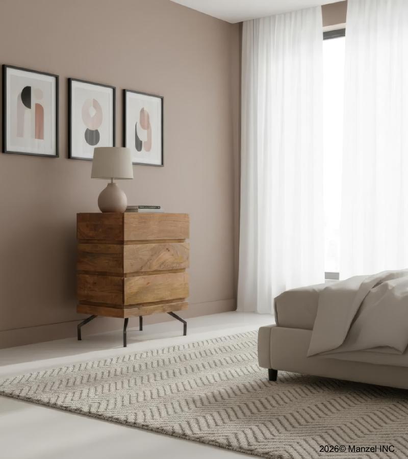 SOLID WOOD 3 DRAWER END TABLE / NIGHTSTAND