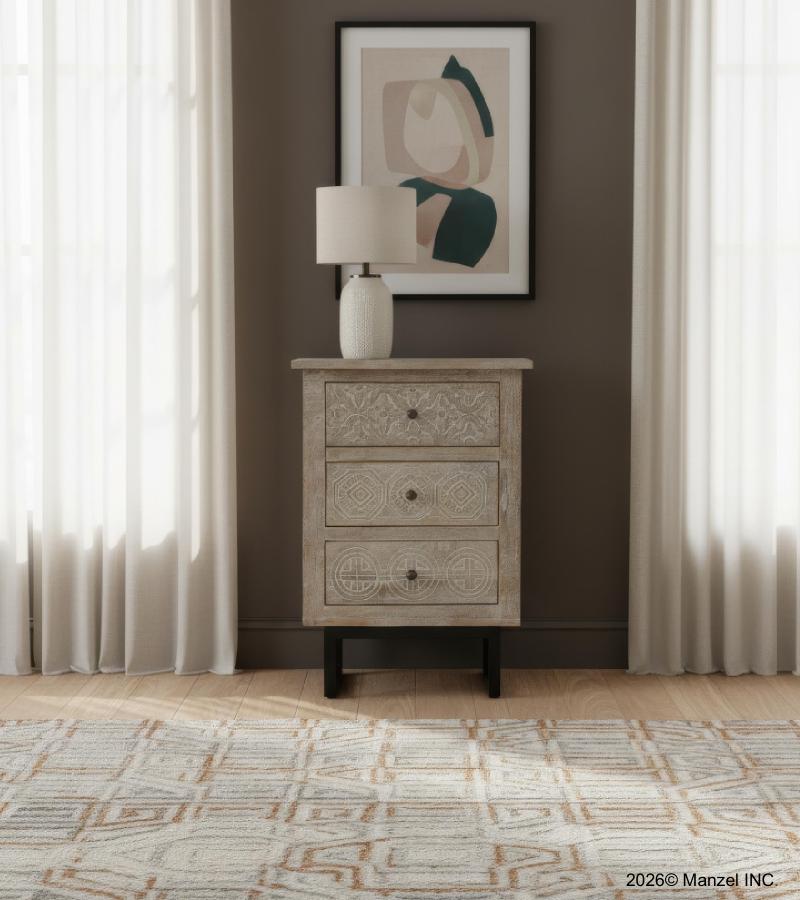 SOLID HAND CARVED WOOD 3 DRAWER NIGHTSTAND / END TABLE