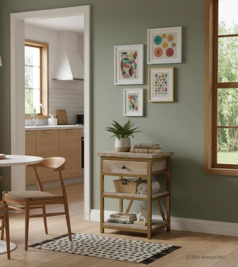 SOLID WOOD & IRON NIGHTSTAND / END TABLE