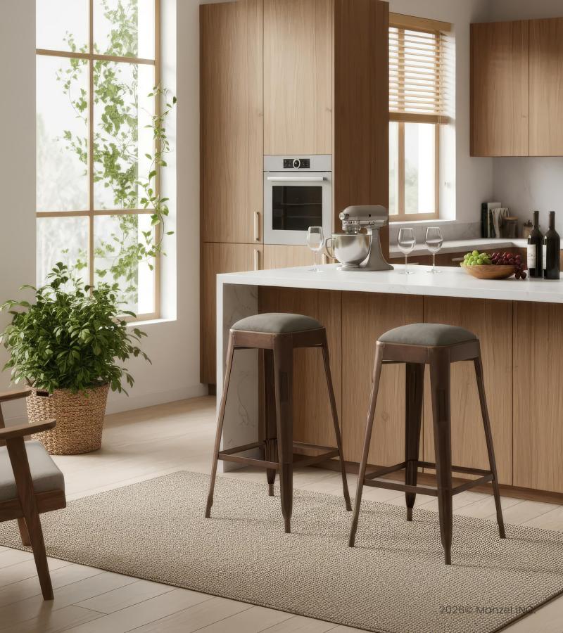 Upholstered Solid Iron Copper Stool