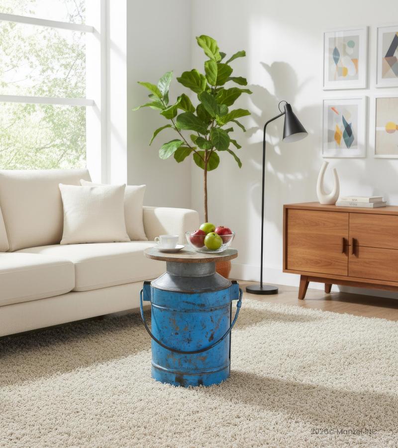 IRON WOOD DRUM TABLE