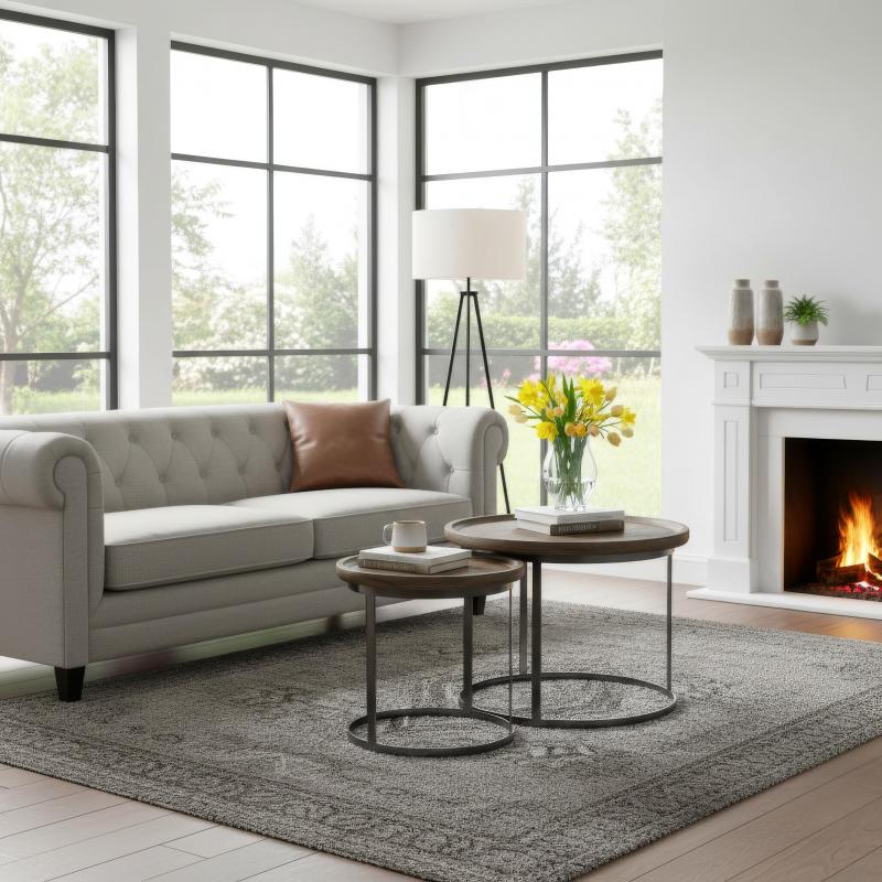 PAIR OF SOLID WOOD & IRON END TABLES