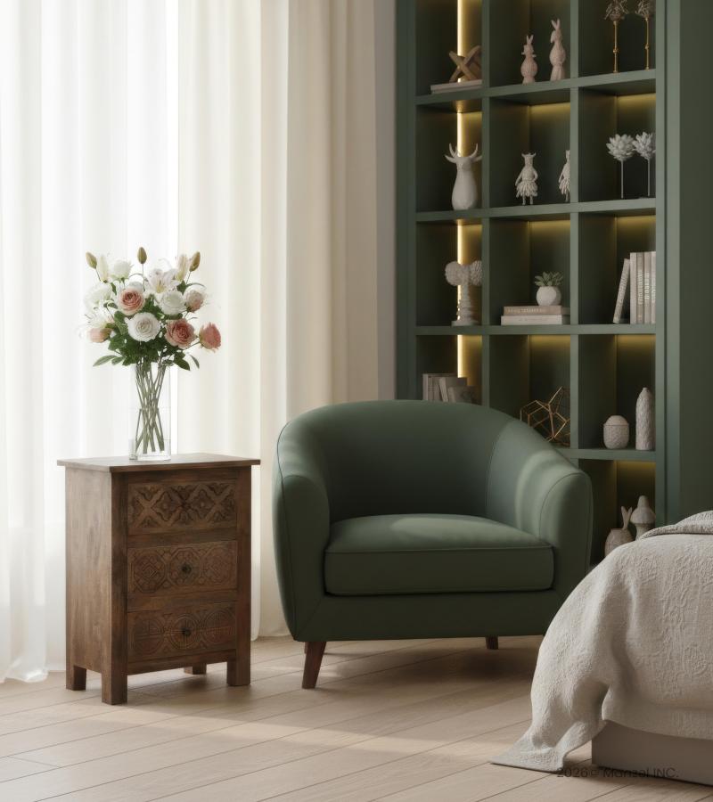 SOLID HAND CARVED WOOD NIGHTSTAND / END TABLE 3 DRAWERS