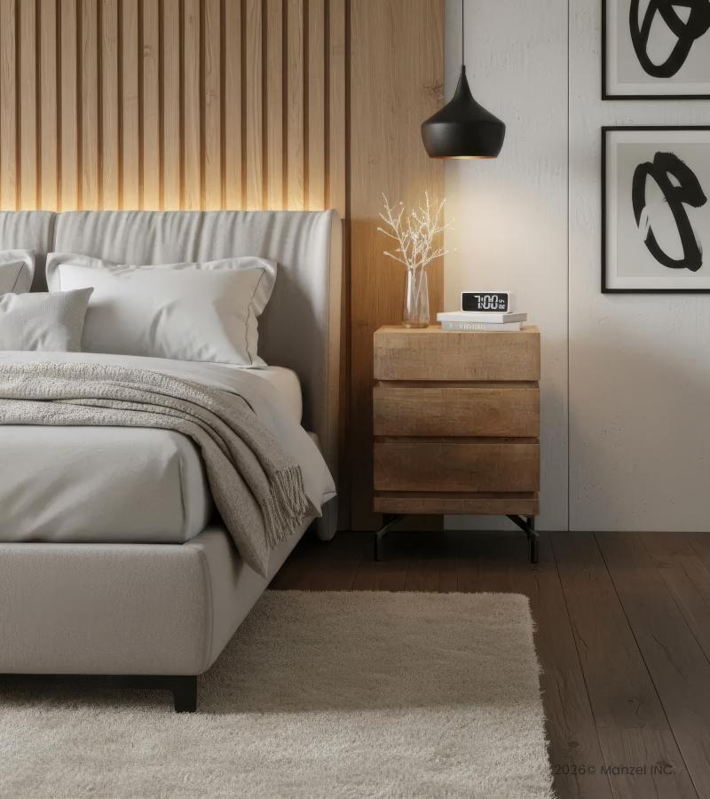 SOLID WOOD 3 DRAWER END TABLE / NIGHTSTAND