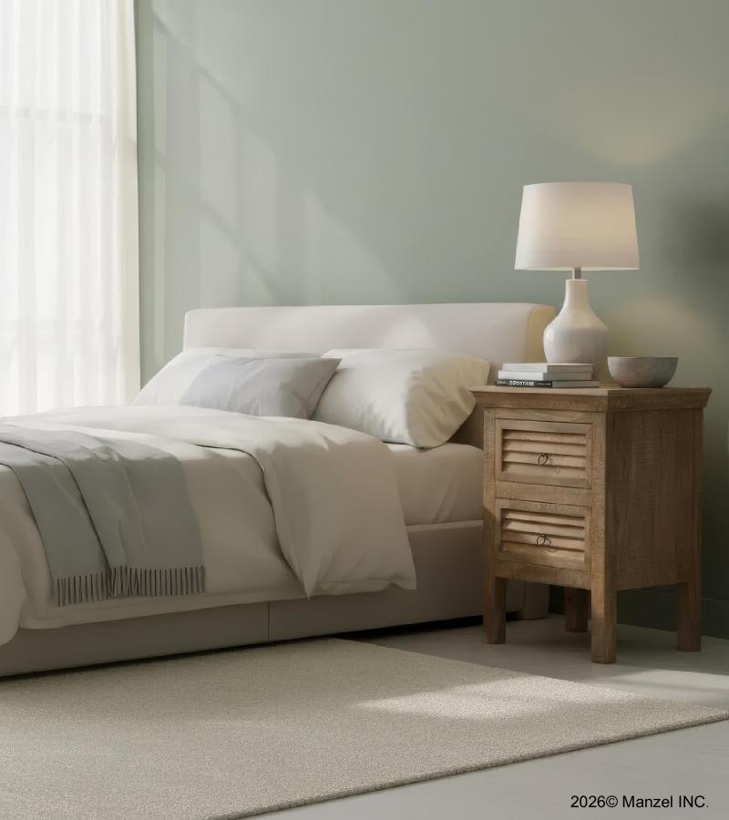 SOLID WOOD 2 DRAWER END TABLE / NIGHTSTAND