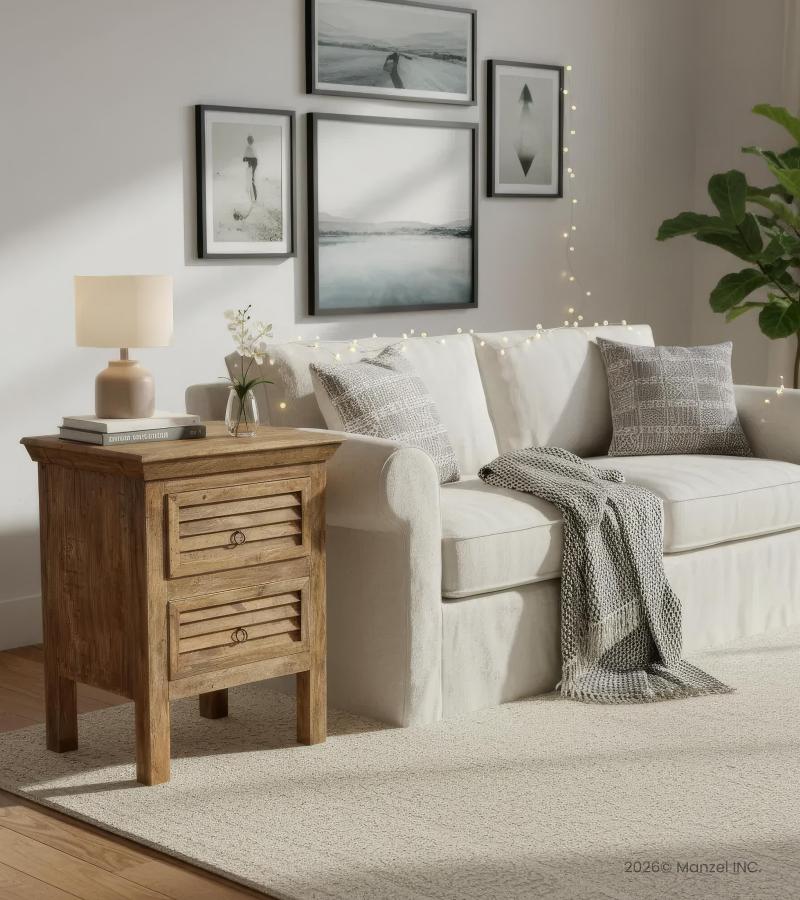 SOLID WOOD 2 DRAWER END TABLE / NIGHTSTAND