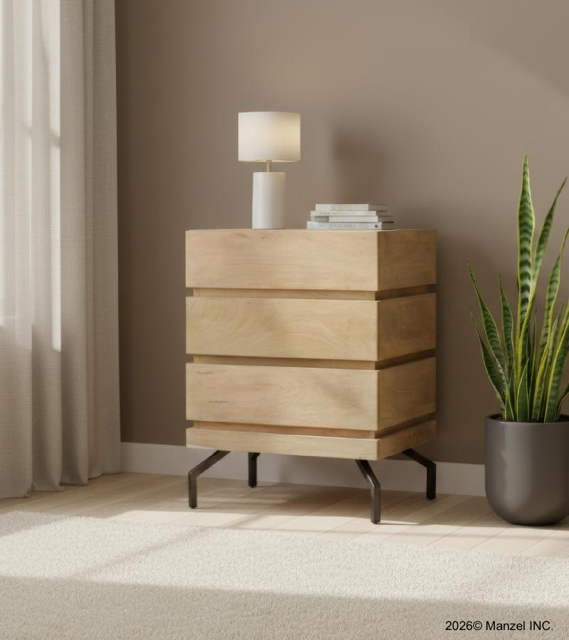 SOLID WOOD 3 DRAWER END TABLE / NIGHTSTAND