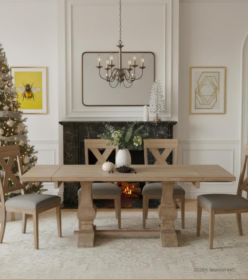 SOLID WOOD PEDESTAL EXTENSION DINING TABLE