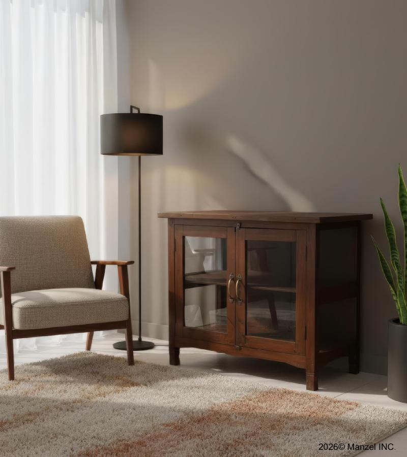 VINTAGE RECLAIMED TEAK & GLASS CABINET