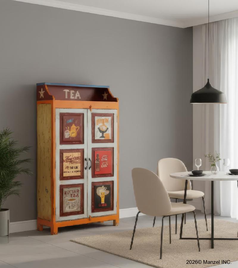 SOLID WOOD HAND PAINTED ADVERTISING 2 DOOR STORAGE CABINET