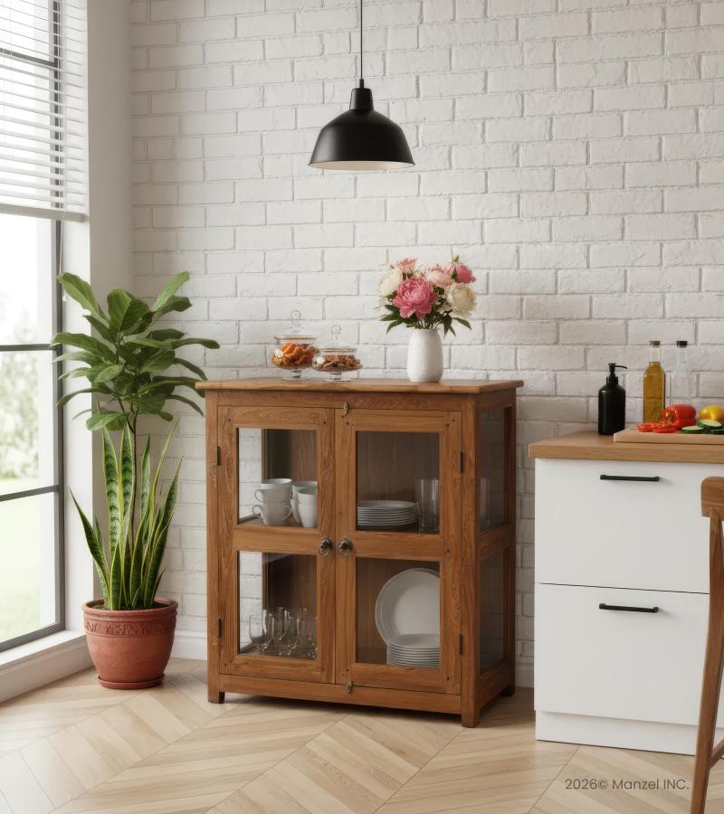 VINTAGE RECLAIMED TEAK & GLASS CABINET