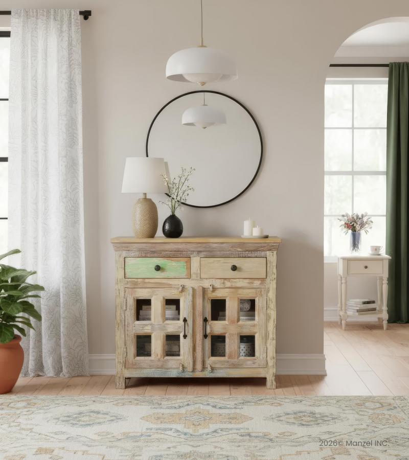 RECLAIMED TEAK 2 DRAWER 2 DOOR CABINET