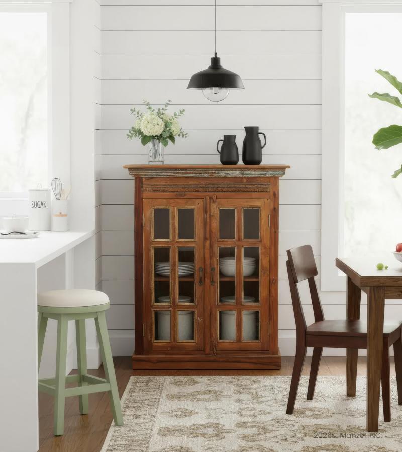 RECLAIMED TEAK WOOD + GLASS CABINET