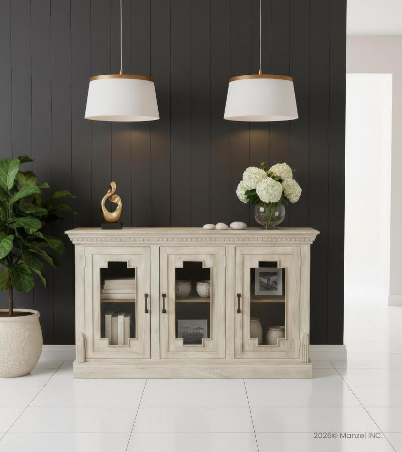 WOODEN 3 DOOR GLASS SIDEBOARD