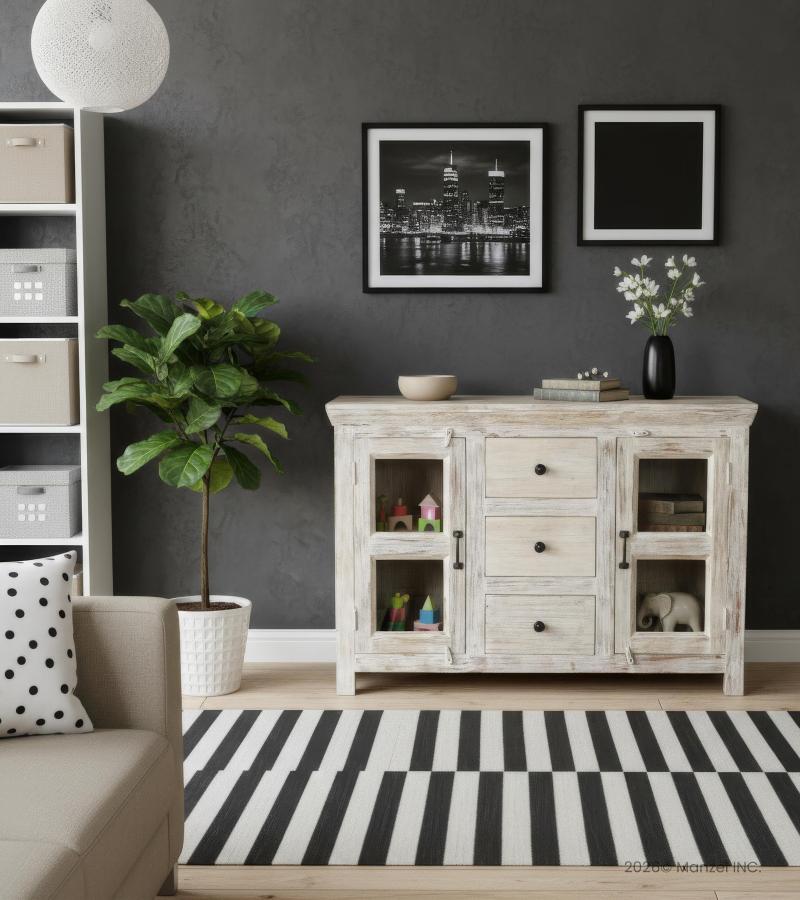 SOLID RECLAIMED TEAK WOOD CABINET SIDEBOARD W/ 3 DRAWERS & 2 DOORS