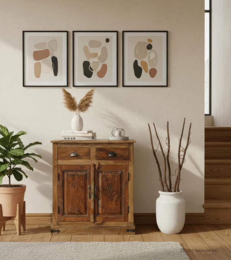 SOLID RECLAIMED TEAK WOOD CABINET SIDEBOARD W/ 2 DOORS & 2 DRAWERS