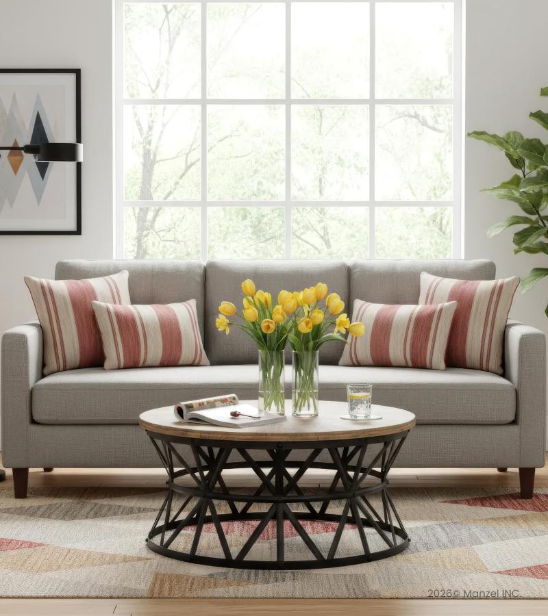 ROUND SOLID WOOD & IRON COFFEE TABLE