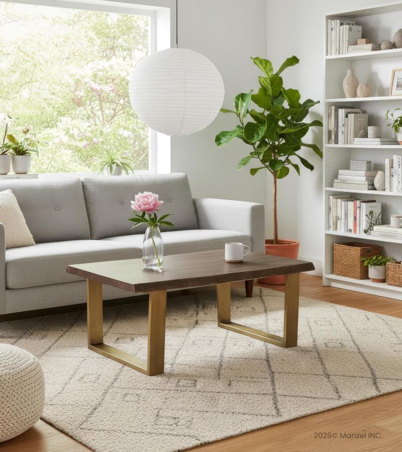 SOLID LIVE EDGE WOOD COFFEE TABLE W/ METAL BASE