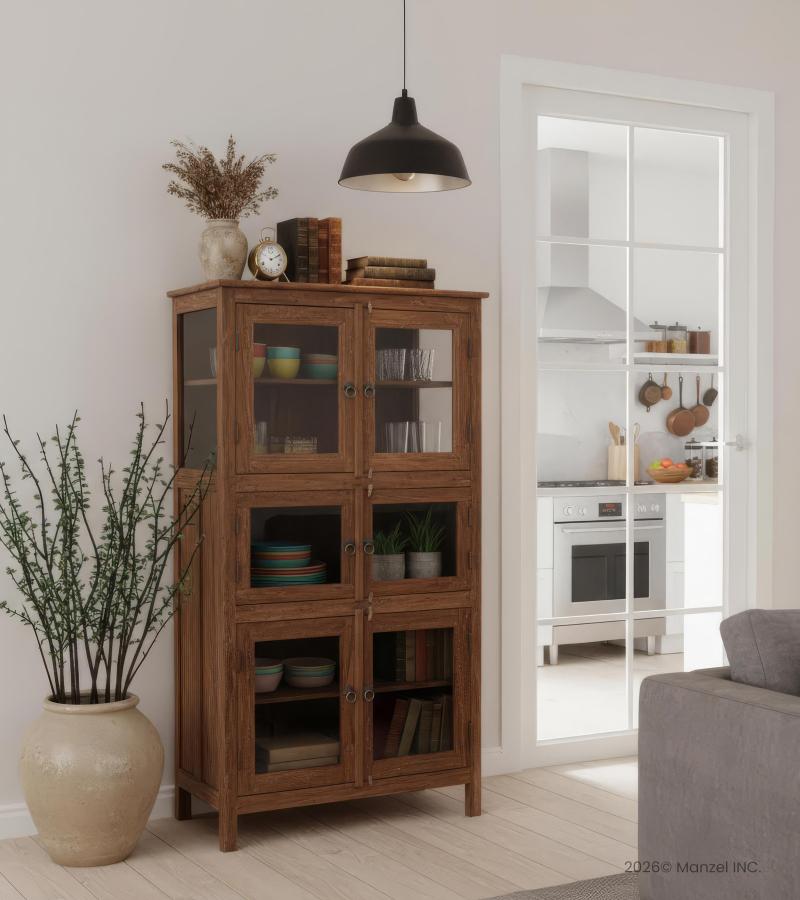 VINTAGE RECLAIMED TEAK & GLASS CABINET