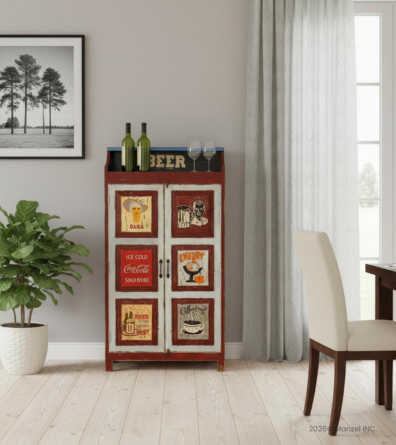 SOLID WOOD HAND PAINTED ADVERTISING 2 DOOR STORAGE CABINET