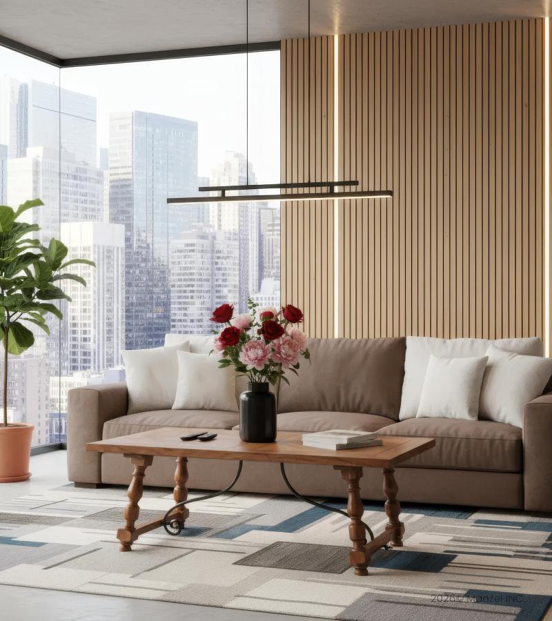 Solid Wood Coffee Table w Iron Base