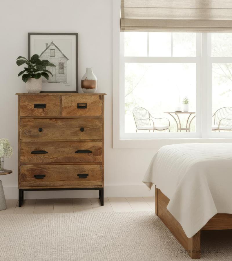 SOLID WOOD & IRON DRESSER BUREAU CHEST