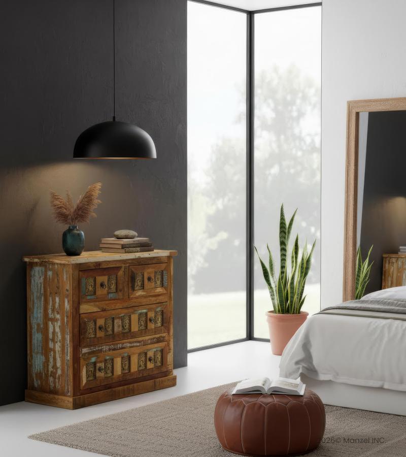 SOLID RECLAIMED TEAK WOOD W/ BRASS CASTINGS BUREAU DRESSER