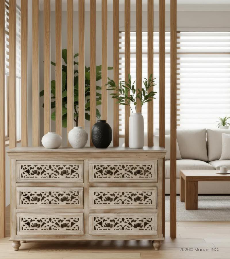 HAND CARVED SOLID RECLAIMED TEAK WOOD BUREAU DRESSER