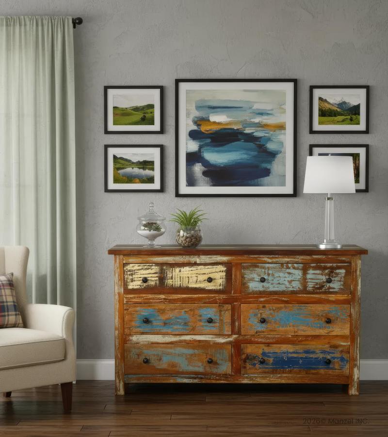 SOLID RECLAIMED TEAK WOOD 6 DRAWER BUREAU DRESSER SIDEBOARD