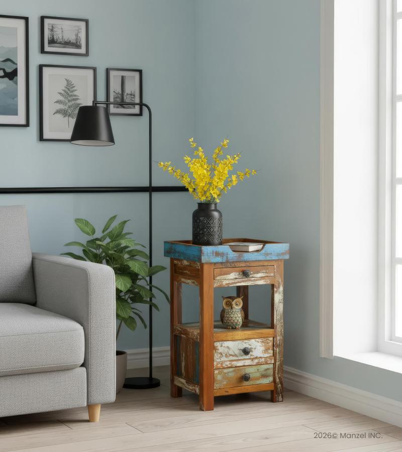 SOLID RECLAIMED TEAK WOOD 3 DRAWER END TABLE / NIGHT STAND