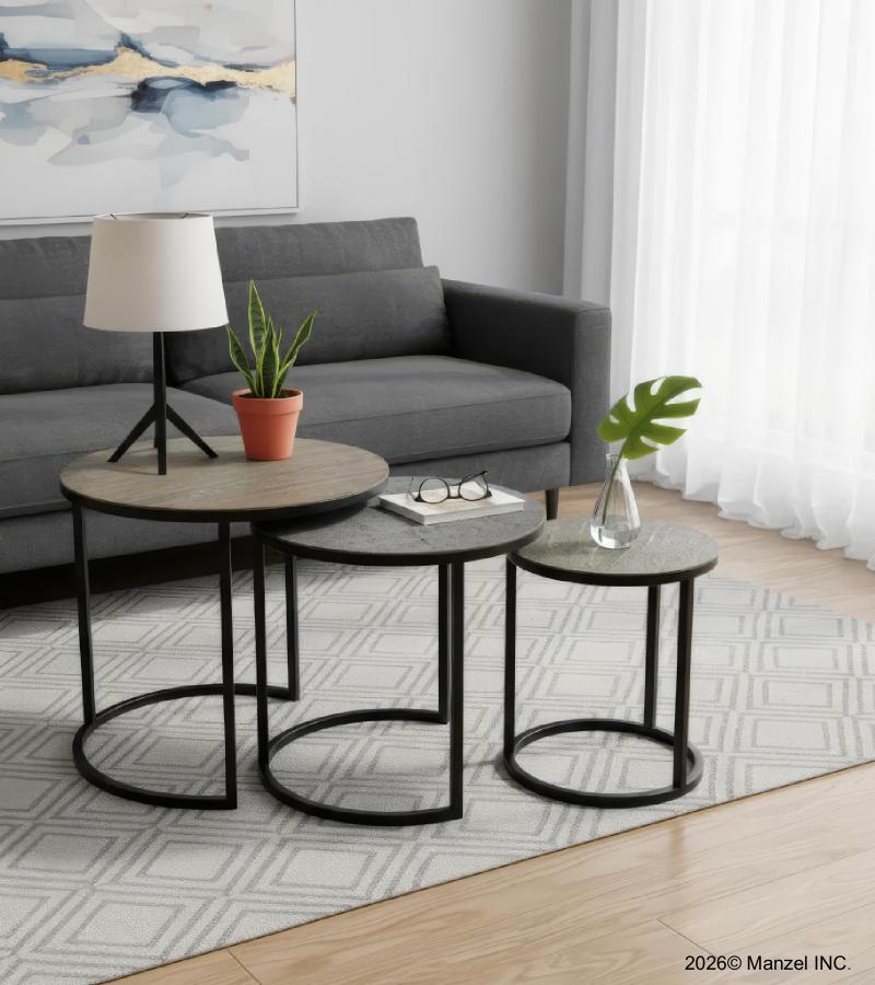 3 NESTING SOLID WOOD & IRON TABLES