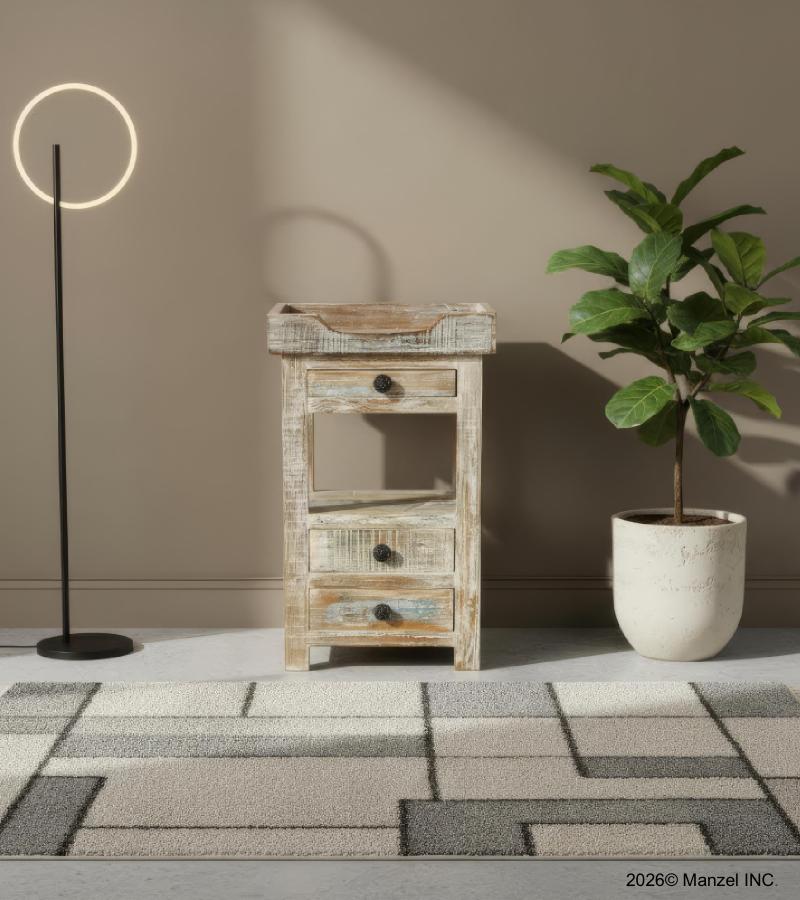 SOLID RECLAIMED TEAK WOOD 3 DRAWER END TABLE / NIGHT STAND