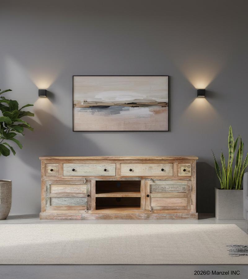 SOLID RECLAIMED TEAK WOOD MEDIA CABINET 4 DRAWERS & 2 DOORS