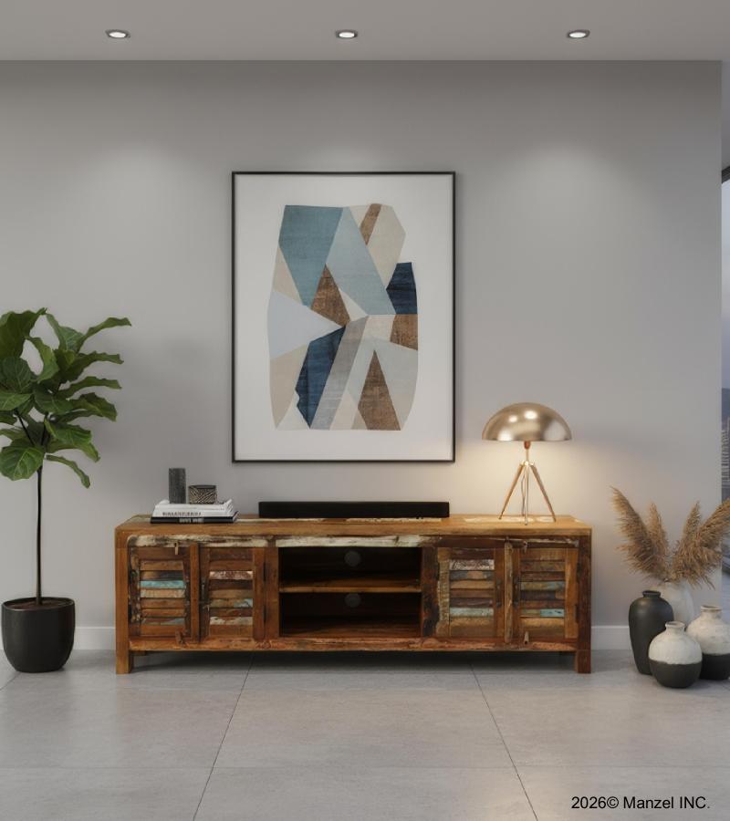 SOLID RECLAIMED TEAK WOOD MEDIA CABINET W/ 4 DOORS