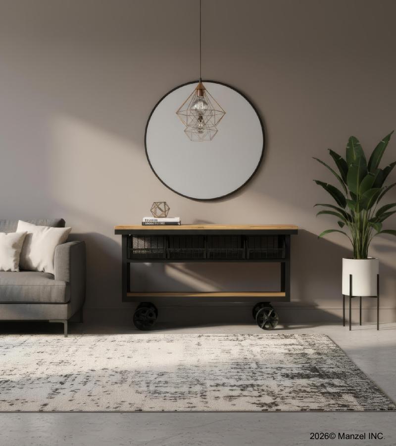 SOLID IRON & WOOD CONSOLE TROLLEY ON WHEELS