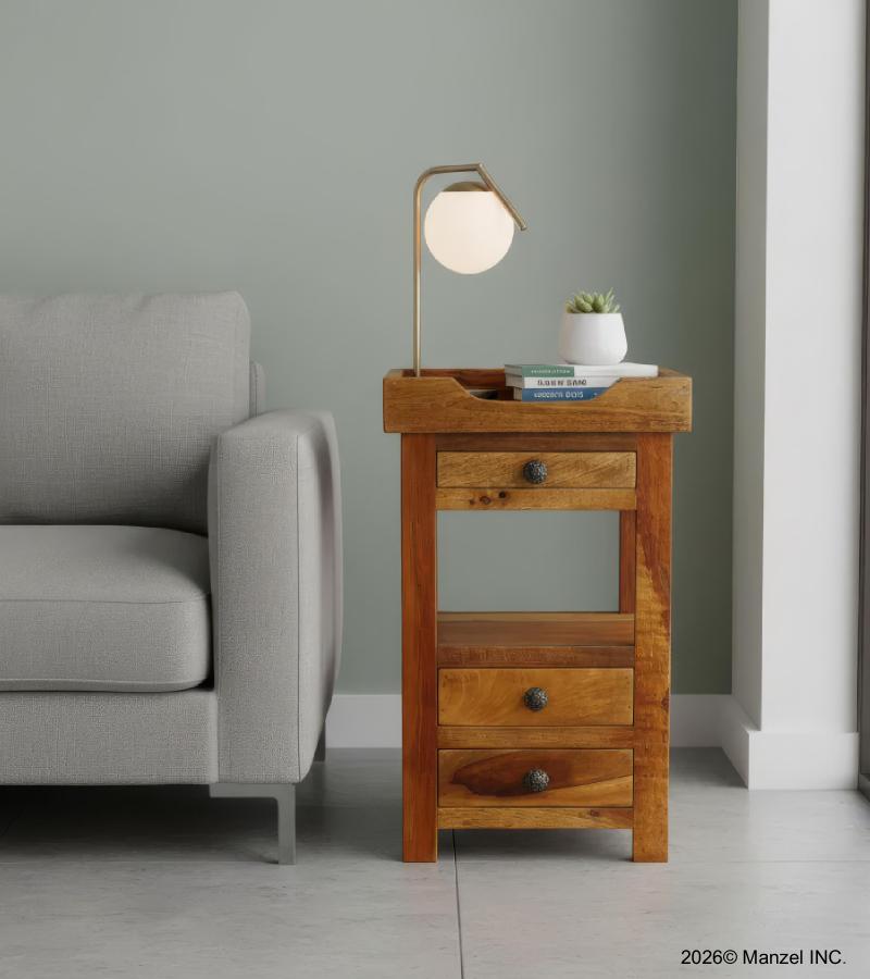 SOLID RECLAIMED TEAK WOOD W/ 2 DRAWERS SIDE TABLE END TABLE