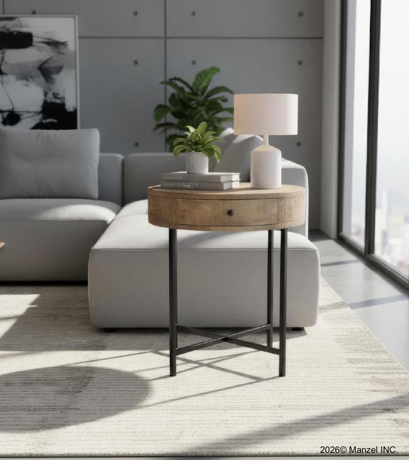 SOLID WOOD & IRON SIDE TABLE 