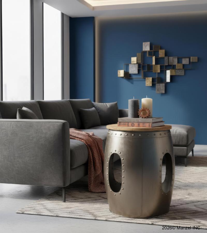 SOLID WOOD & METAL END TABLE