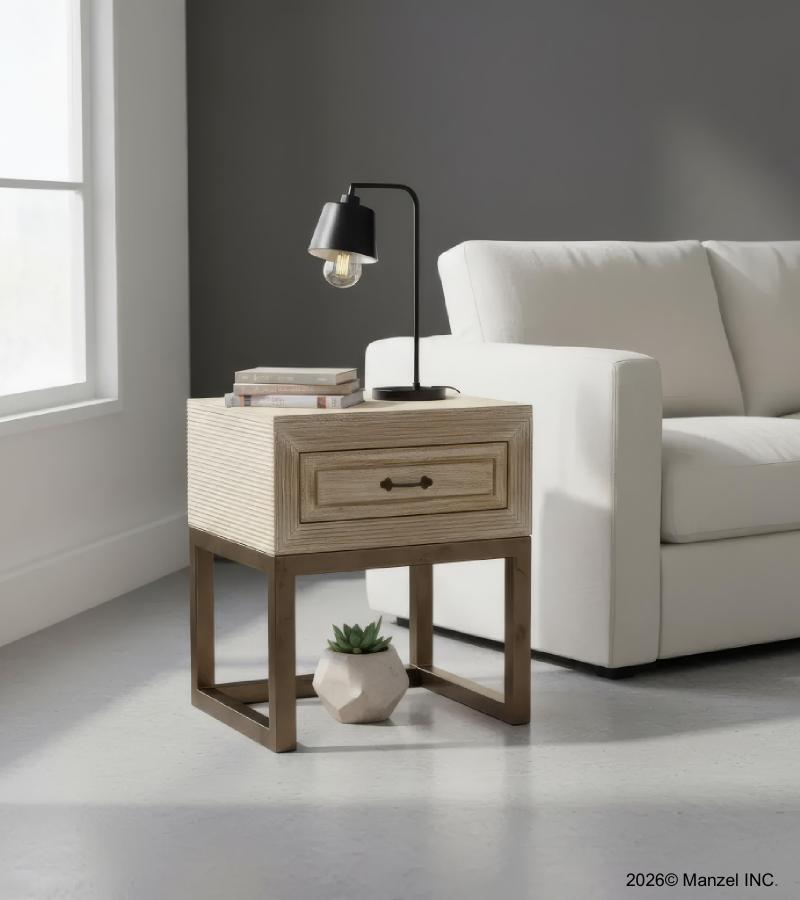 RECLAIMED WOOD & METAL END TABLE / NIGHT STAND 