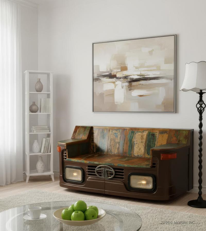 WOOD/IRON INDUSTRIAL SOFA