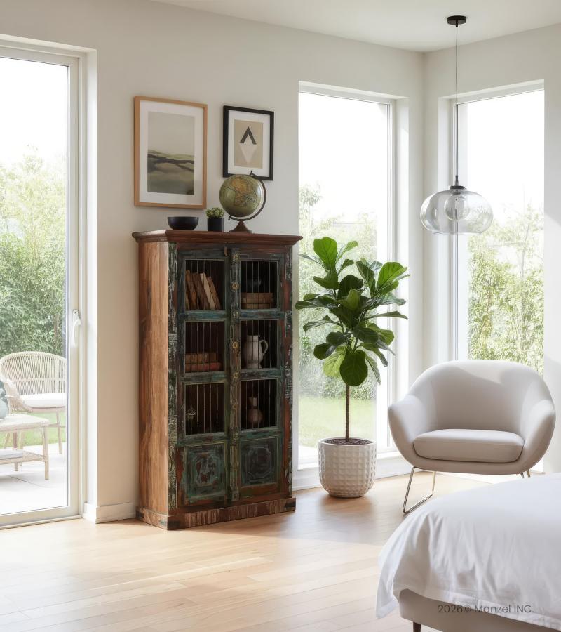 SOLID RECLAIMED TEAK WOOD & IRON STORAGE CABINET