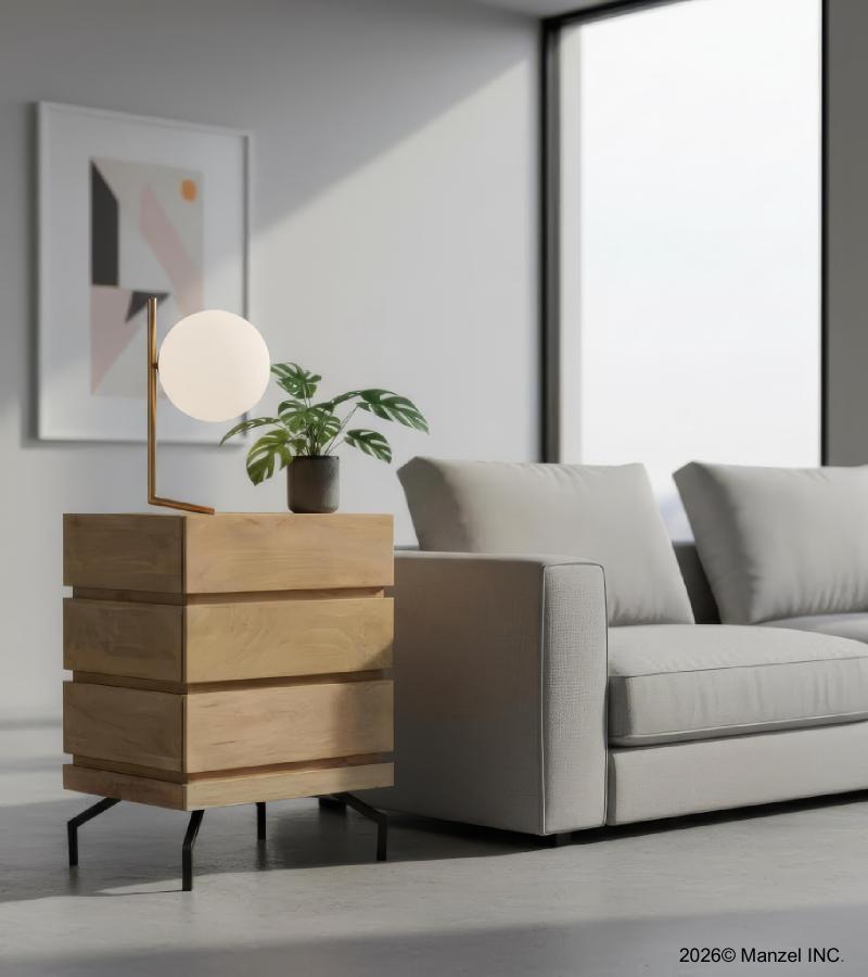 SOLID WOOD 3 DRAWERS END TABLE / NIGHTSTAND