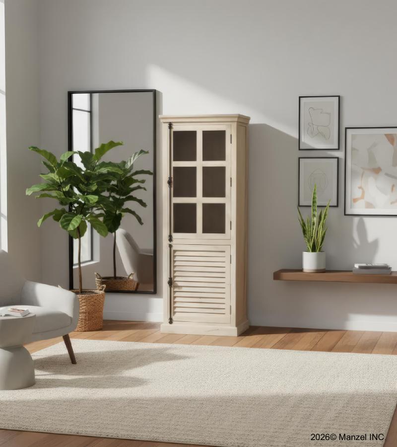 SOLID WOOD & GLASS 2 DOOR DISPLAY + STORAGE CABINET