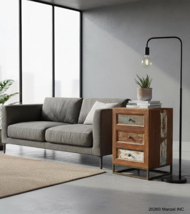 SOLID RECLAIMED TEAK WOOD END TABLE / NIGHTSTAND W/ 3 DRAWERS